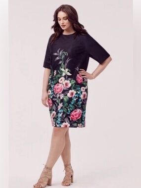 Eliza J Navy Floral Shift Dress with Pink Bloom Print